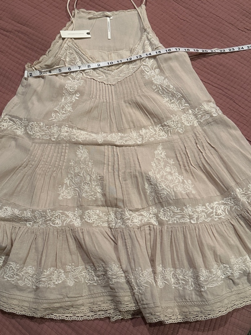 NWT By Anthropologie Embroidered Pintuck Mini Dress w/pockets 💕❤️sz Small - Picture 7 of 8